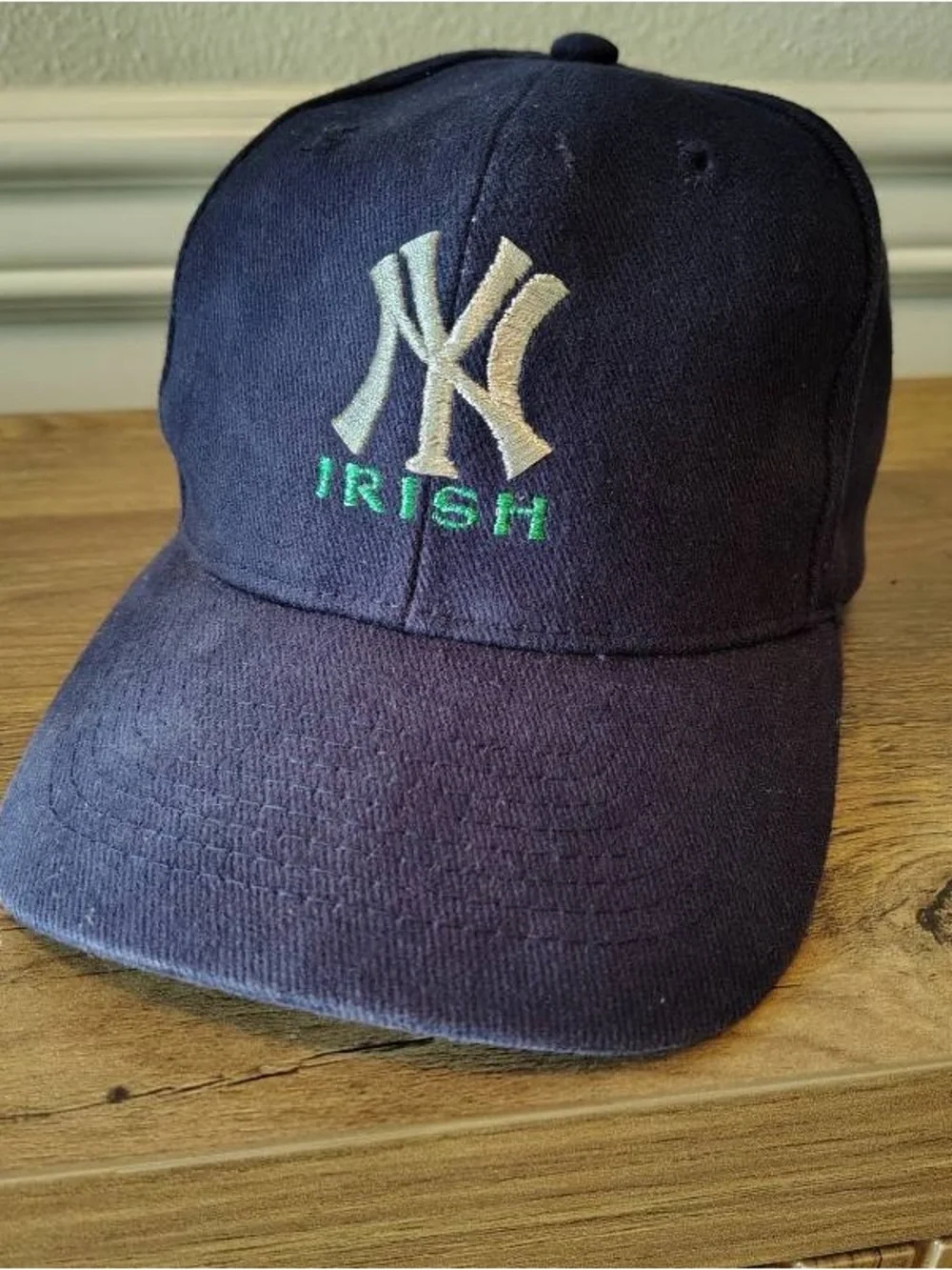 Vtg New York Yankees Irish Ball Cap Adjustable Strap Back Blue Green By OTTO